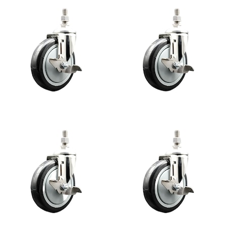 Service Caster 5 Inch 316SS Black Polyurethane Swivel 1/2 Inch Threaded Stem Caster Set Brake SCC SS316TS20S514-PPUB-BLK-TLB-121315-4